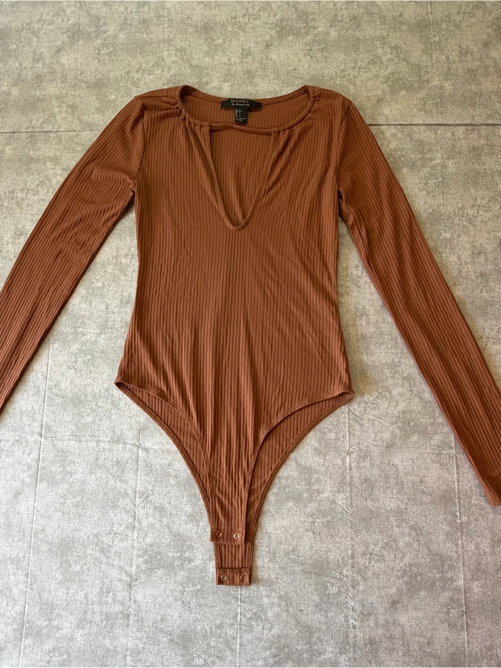 Shein Bodysuit Size SMALL / Brown Ribbed Long Sleeve Woman's Chest Cutouts